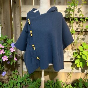 Free People Hooded Toggle Knit Poncho OS Navy NWT — MSRP $98